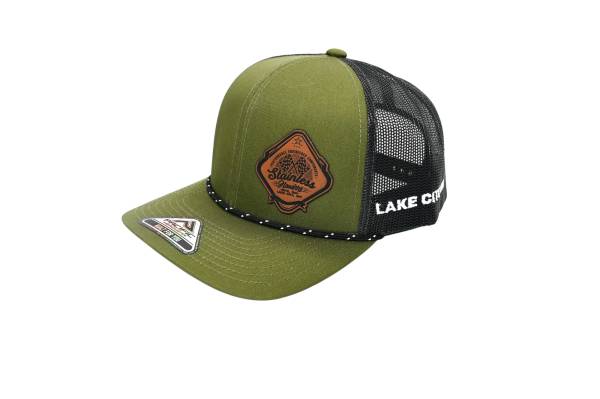 RETRO Stainless Headers Hat- Leather Patch Logo-Olive Green w/ Rope on Black