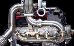 Stainless Headers - Modular Ford 5.0L Coyote Airboat Turbo Header - Image 1