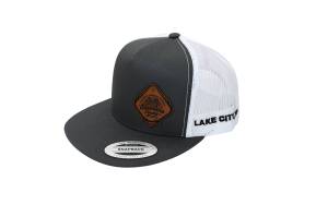 RETRO Stainless Headers Hat- Leather Patch Charcoal on White