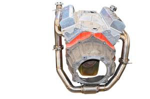 Small Block Chevy Single Turbo Header (Rear Crossover- 4L80E Bellhousing Shown))