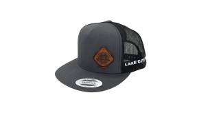 RETRO Stainless Headers Hat- Leather Patch Logo-Charcoal on Black