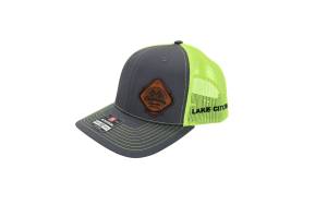 RETRO Stainless Headers Hat- Leather Patch Logo-Charcoal on Neon Green