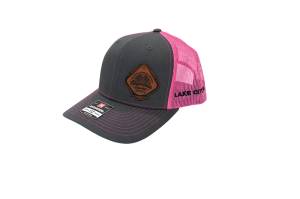 RETRO Stainless Headers Hat- Leather Patch Logo-Charcoal on Neon Pink
