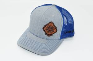 RETRO Stainless Headers Hat- Leather Patch Logo- Heather Gray on Blue