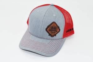 RETRO Stainless Headers Hat- Leather Patch Logo-Heather Gray on Red