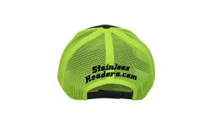 RETRO Stainless Headers Hat- Stitched Logo-Charcoal on Neon Green (Back)