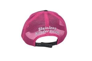 RETRO Stainless Headers Hat- Stitched Logo-Charcoal on Neon Pink (Back)