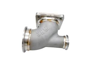3D Printed Turbo Elbow- Show with Optional Billet T3 Turbo Flange, SHM 2.5" V-Band Assy, and 40mm Wastegate Flange