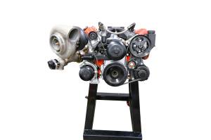 Chevy LS Single Turbo Header (Rear Crossover)--Angle Exit Variant-With Optional Turbocharger