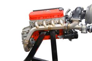 Chevy LS Single Turbo Header (Rear Crossover)--Angle Exit Variant-With Optional Turbocharger